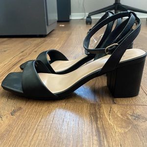 Wide Black Square Toe Heels
